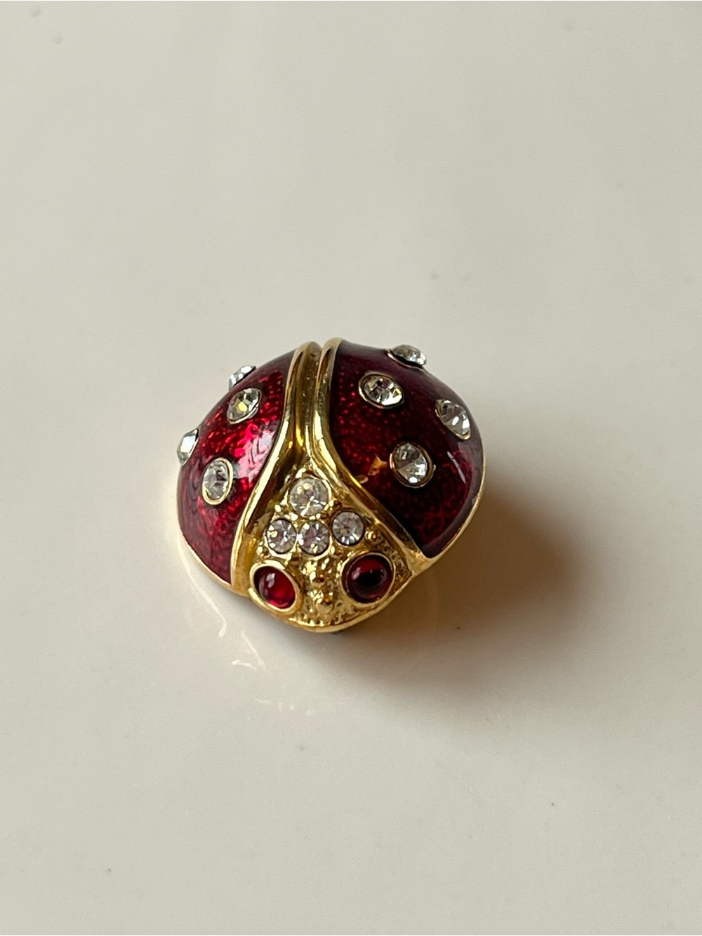Vintage KREMENTZ Enamel & Crystal Ladybug Brooch Pin Sweet